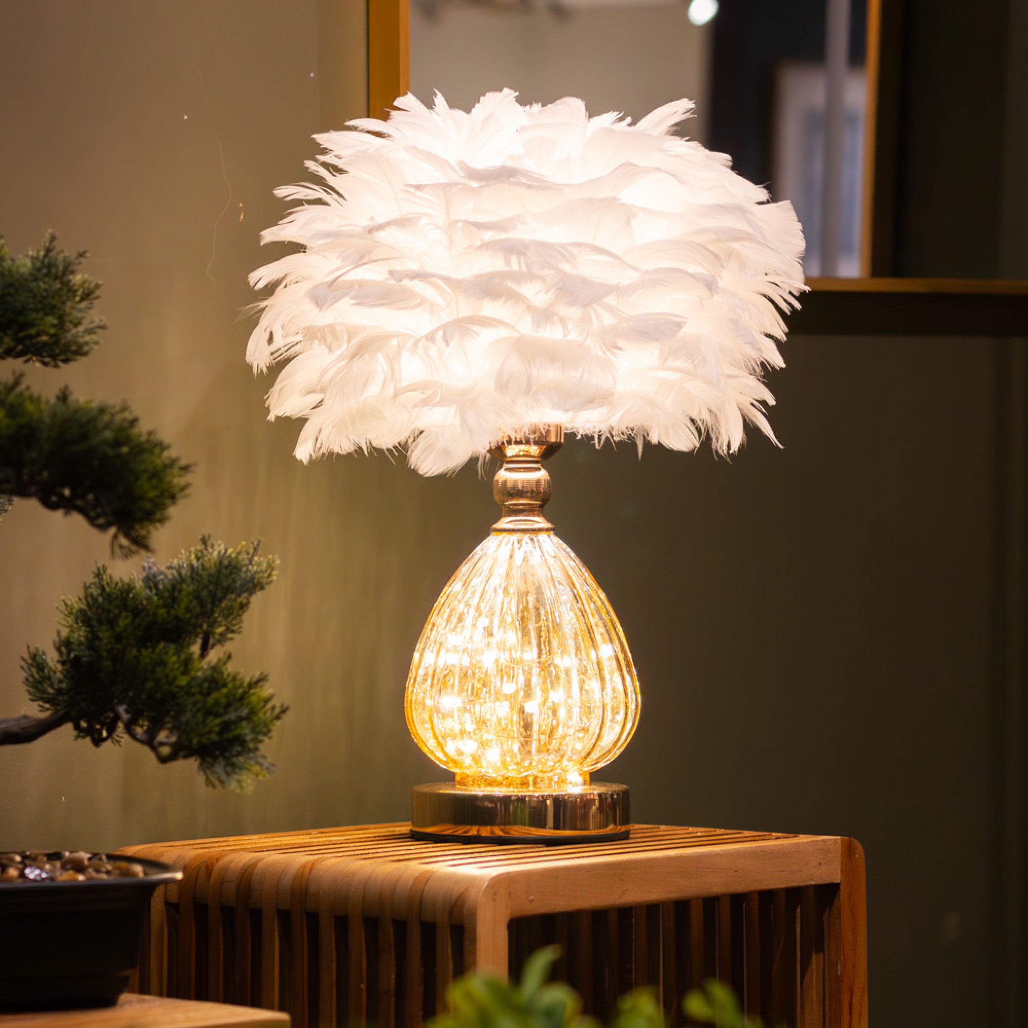 Raya White LED Feather Lamp 1