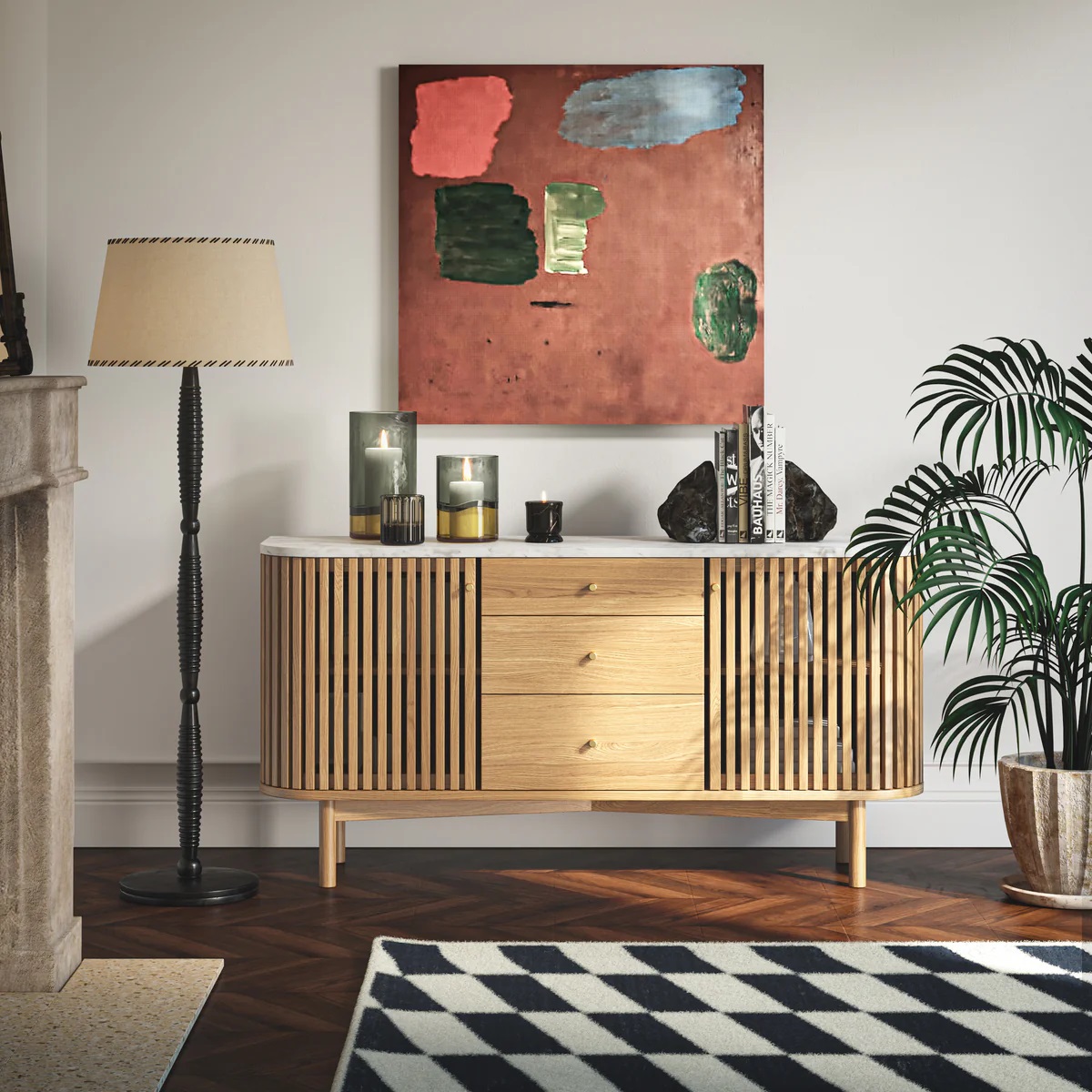 Sligo Oak Marble Sideboard with Drawers 1