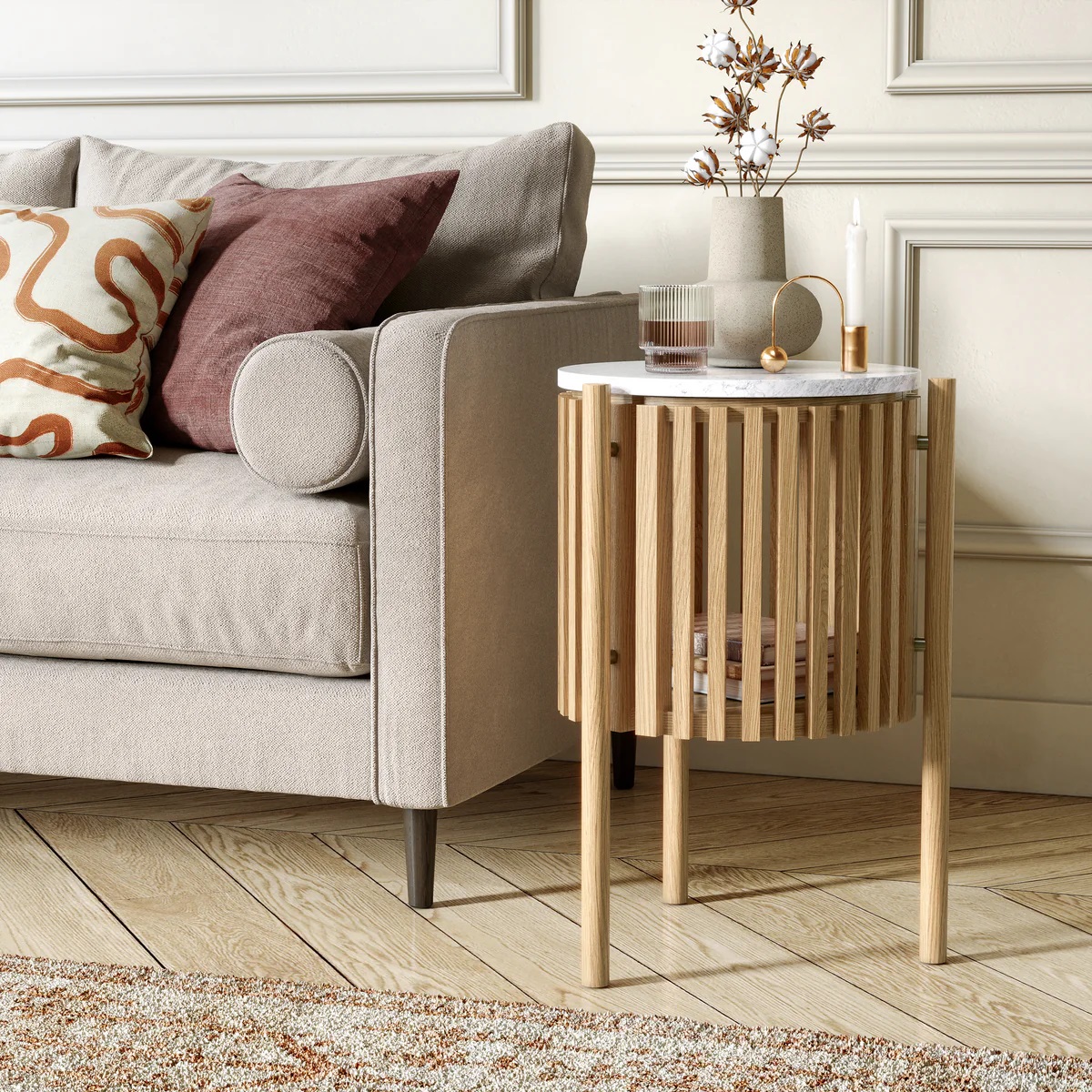 Sligo Oak Marble Story Side Table 1