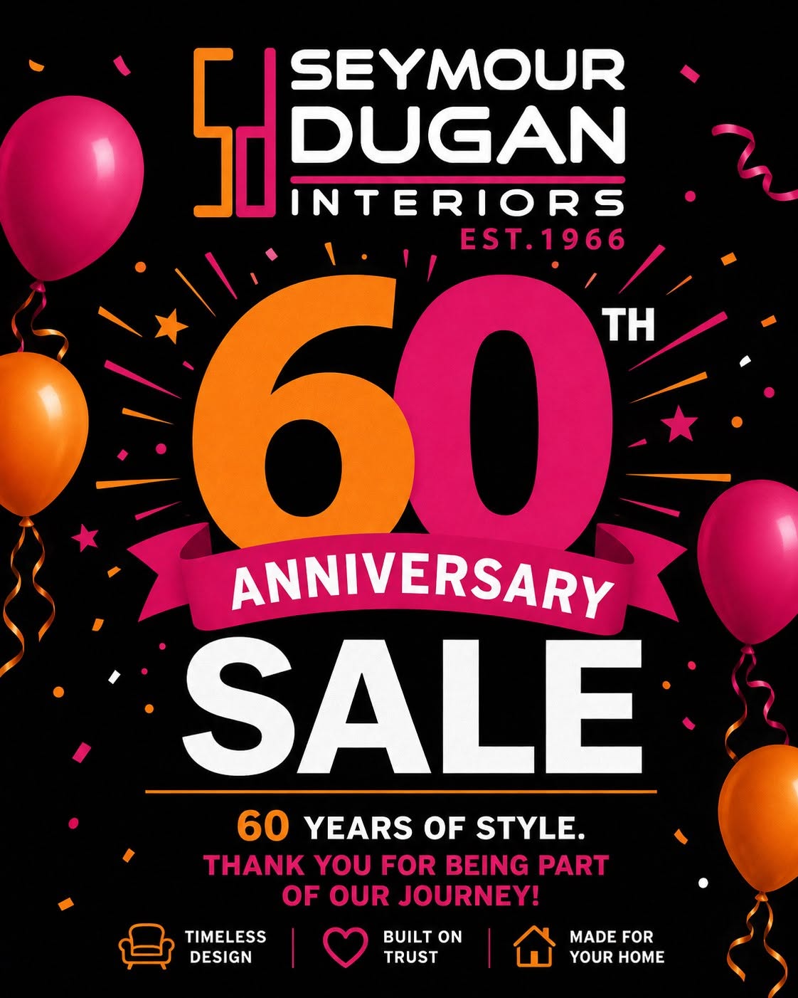 Seymour Dugan 60th Anniversary furniture sale